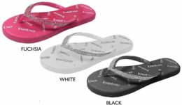 8 Wholesale Girl's Pcu Flip Flop Sandals W/ Shimmer Rhinestones & Bebe Print Footbed