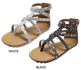 8 Wholesale Girl's Gladiator Sandals W/ Glitter Stars & Metallic Braid Details