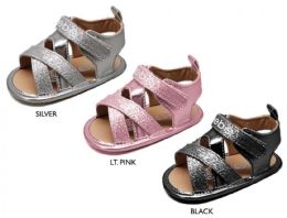 18 Wholesale Infant Girl's Metallic Cross Strap Sandals W/ Bebe Logo