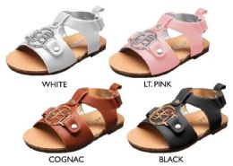 18 Pairs Infant Girl's Faux Leather Gladiator Sandals W/ Bebe Medallion - Girls Flip Flops