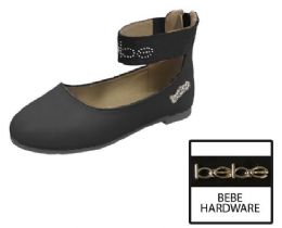 12 Pairs Toddler Girl's Ankle Strap Flats W/ Stud Embroidered Strap & Logo Embellishment - Black - Girls Flip Flops
