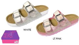 12 Pairs Girl's Arizona Buckle Sandals W/ Holographic Spots & Glitter Sidewall - Girls Flip Flops