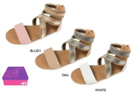 12 Pairs Girl's Metallic Gladiator Sandals W/ Shimmer Elastic Straps - Girls Flip Flops