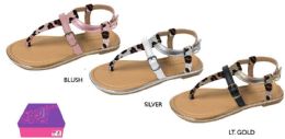 12 Units of Girl's Thong Sandals w/ Shimmer Leopard Print Straps - Girls Flip Flops