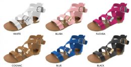 8 Pairs Girl's Strappy Gladiator Sandals W/ Bebe Embossed Buckles & Straps - Girls Flip Flops