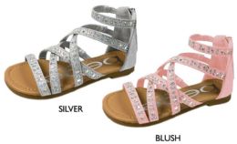 8 Wholesale Girl's Shimmer Strappy Gladiator Sandals W/ Ab Rhinestone Detail
