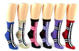 72 Pieces Ladies Crew Sock Designer Style - Womens Crew Sock