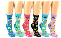 72 Wholesale Ladies Crew Sock Emoji