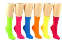72 Wholesale Ladies Crew Sock Neon Solid