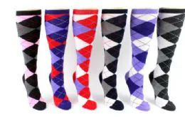 48 Pieces Ladies Knee High Sock Argyle - Womens Knee Highs