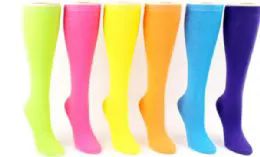 48 Pieces Ladies Knee High Sock Neon Solid - Womens Knee Highs