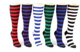 48 Pieces Ladies Knee High Sock Stripe Pattern - Womens Knee Highs