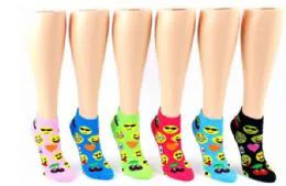 72 Wholesale Ladies Low Cut Sock Emoji Print