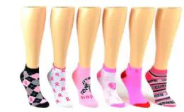 72 Wholesale Ladies Low Cut Sock Pink Ribbon
