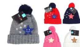 12 Pieces Kids Knit Thermal Hat In Stars - Junior / Kids Winter Hats