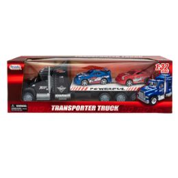 12 Units of Friction Powered Semi-Truck with Race Cars - 3 Piece Set - Cars, Planes, Trains & Bikes