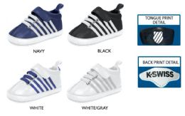 18 Wholesale Infant Boy's Contrast Stripe Sneakers W/ Elastic Laces & Velcro Straps