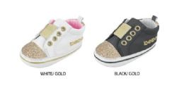 24 Wholesale Infant Girl's Metallic Elastic Sneakers W/ Glitter Toe