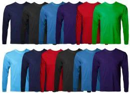 60 Wholesale Mens Cotton Long Sleeve Tee Shirt Assorted Colors Size Small