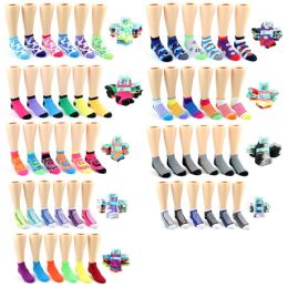 120 Pairs Boy's & Girl's Low Cut Novelty Socks - Assorted Prints - Size 4-6 - Boys Ankle Sock
