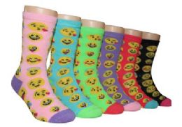 480 Wholesale Girl's Novelty Crew Socks Emoji Prints