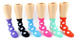 24 Pairs Boy's & Girl's Toddler Novelty Crew Socks - Polka Dot Print - Size 2-4 - Womens Crew Sock