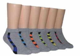 480 Wholesale Boy's & Girl's Low Cut Novelty Socks - Grey w/ Striped Accent - Size 4-6