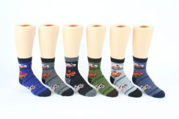 24 Pairs Boy's & Girl's Novelty Crew Socks - Truck Print - Size 6-8 - Boys Ankle Sock