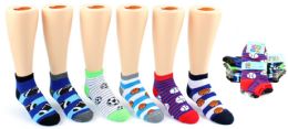 24 Wholesale Boy's & Girl's Low Cut Novelty Socks - Sport Print - Size 6-8