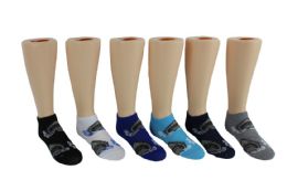 24 Pairs Boy's & Girl's Novelty Low Cut Socks - Shark Print - Size 6-8 - Boys Socks