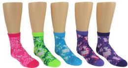 24 Wholesale Boy's & Girl's Novelty Crew Socks - Tie Dye - Size 6-8