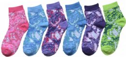 24 Wholesale Boy's & Girl's Novelty Crew Socks - Tie Dye - Size 4-6