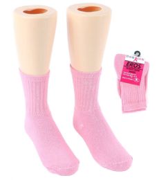 24 Bulk Boy's & Girl's Pink Athletic Crew Socks For Breast Cancer Awareness - Size 6-8
