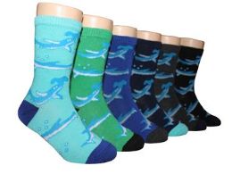 480 Bulk Boy's & Girl's Novelty Crew Socks - Shark Prints - Size 6-8