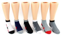 24 Wholesale Boy's & Girl's Novelty Low Cut Socks - Star & Stripe Print - Size 4-6