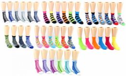 120 Pieces Boy's & Girl's Novelty Crew Socks - Assorted Prints - Size 4-6 - Girls Socks & Tights