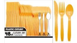 72 Wholesale 48ct Cutlery Macron Orange Set