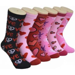 360 Wholesale Women's Love Print Crew Socks