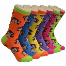 360 Wholesale Women's Monkey Print Crew Socks