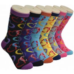 360 Pairs Ladies Colorful Heart Printed Crew Socks Size 9-11 - Womens Crew Sock