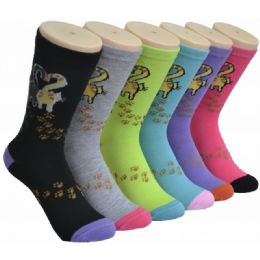 360 Wholesale Ladies Cat Paw Printed Crew Socks Size 9-11