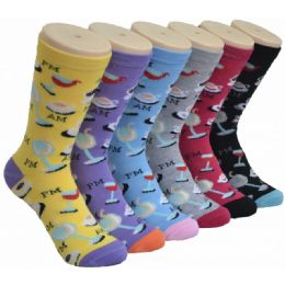 360 Wholesale Ladies Am Pm Printed Crew Socks Size 9-11