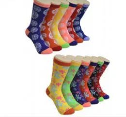 360 Pairs Ladies Floral Variety Printed Crew Socks Size 9-11 - Womens Crew Sock
