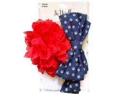 54 Wholesale MultI-Color 2 Piece Flower Print Bow And Chiffon Flower Headwraps