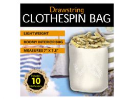 9 Units of Drawstring Clothespin Bag with 10 Wooden Pins - Clothes Pins