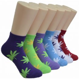 480 Pairs Ladies Lowcut Socks Leaf Print - Womens Crew Sock