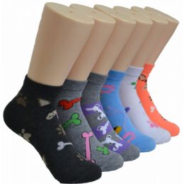 480 Wholesale Ladies Lowcut Socks Assorted Pet Print