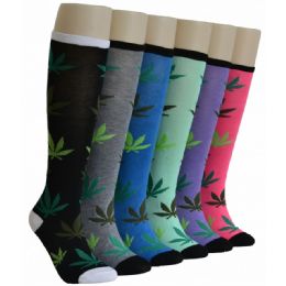 240 Pairs Ladies Leaf Printed Knee High - Womens Knee Highs