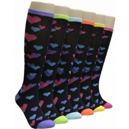 240 Pairs Ladies Heart Print Knee High Socks - Womens Knee Highs