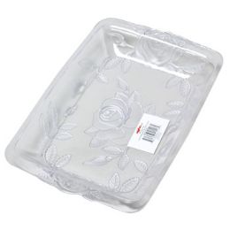 48 Wholesale Serving Tray W/embossed Roses & Leaves Clear In White Pdq 12.75l X 8.5w X 1.5h 175g